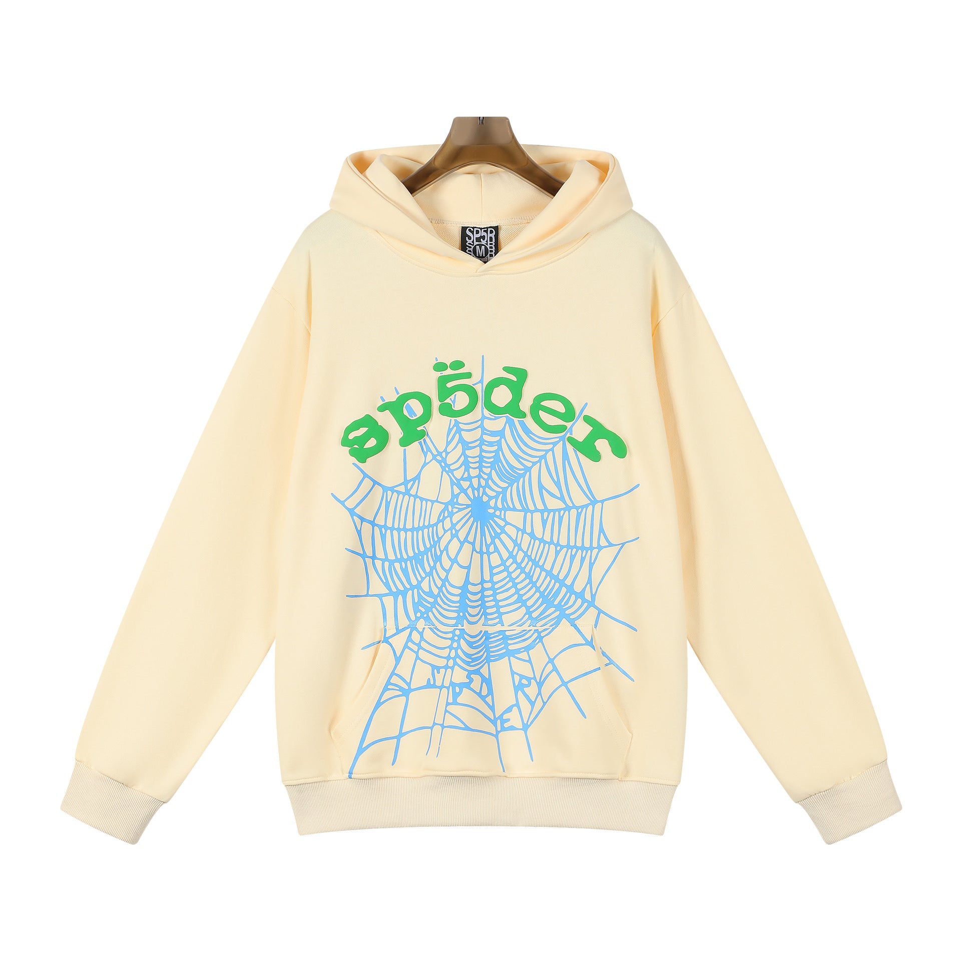 Sp5der “Sky Web” Hoodie – Cream / Blue / Green 440GSM Oversized Streetwear Pullover