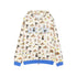The Seakoff MKCH Dog Print Hoodie is a stylish white zip-up featuring a cute puppy pattern, blue cuffs, and hem. With "MK CH" across the chest, it&