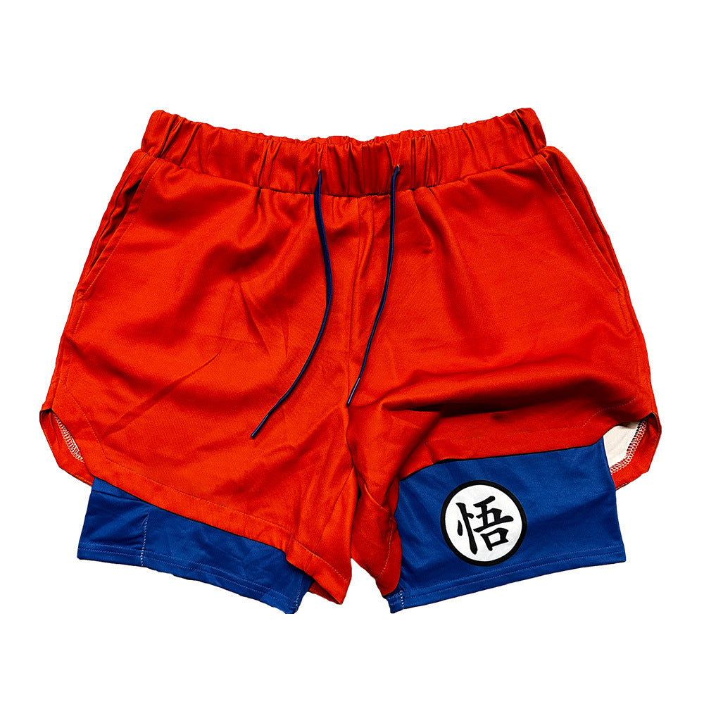 Goku Dragon Ball Gym Shorts - กางเกงขาสั้นการออกกำลังกายอนิเมะสำหรับผู้ชายและผู้หญิง | เครื่องแต่งกายฝึกซ้อม Saiyan ด้วยสัญลักษณ์คันจิ