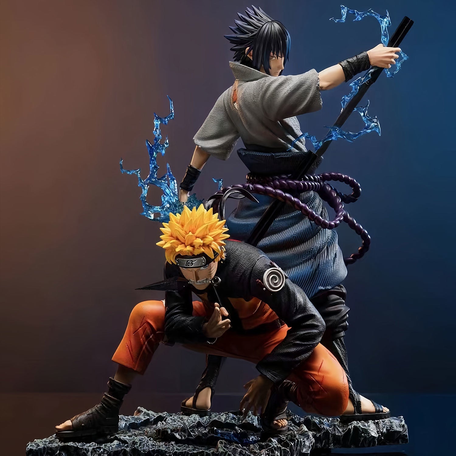 Naruto e Sasuke Action Figura Conjunto - edição de 28cm de colecionador com efeitos de água | Estátua de anime de alta qualidade