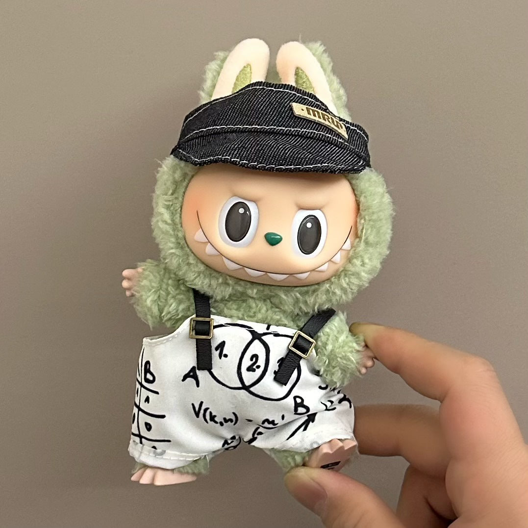 Labubu Fuzzy Green Hoodie & Math-Print Overalls – All‑Series Doll Clothes