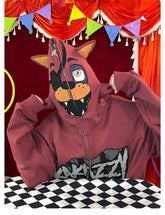 Clad in a Seakoff Foxy-Inspired Hoodie - a 400GSM oversized red zip-up sweatshirt reminiscent of Five Nights at Freddy&
