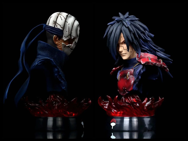 Busto de Uchiha Obito y Uchiha Madara - EDICIÓN DE COLECTOR DE 16 CM | Estatua de anime detallada con base de llamas