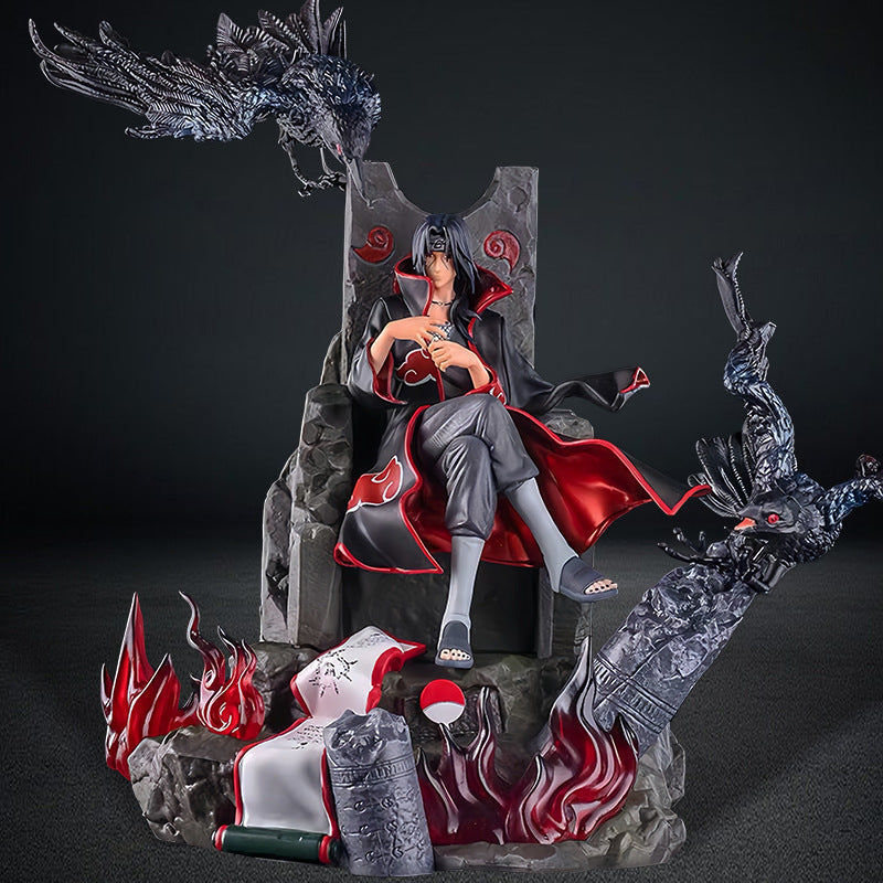Itachi Uchiha 액션 피겨 - 33cm 수집가 판 | 까마귀와 화염이있는 상세한 애니메이션 동상