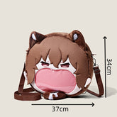 The Seakoff Bungo Stray Dogs Atsushi Nakajima Plush Shoulder Bag is a cute anime-inspired design, featuring a cartoon animal with floppy ears, a large pink mouth, brown strap, and top zip closure. Measuring 37 cm wide and 34 cm high, it captures Atsushi Nakajima&