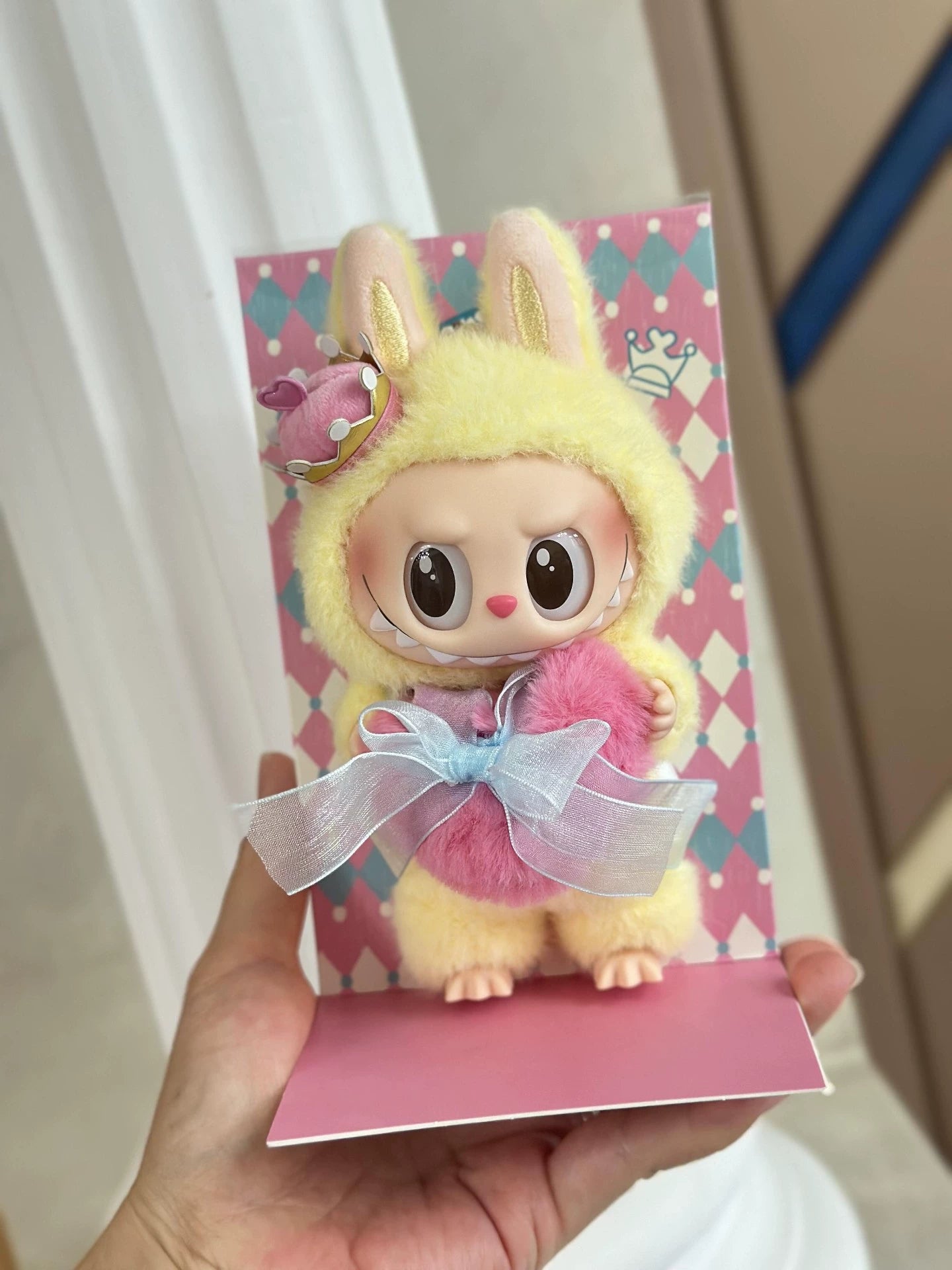 POP MART Labubu Let’s Checkmate Series – Yellow Heart Plush Keychain Doll (17cm)
