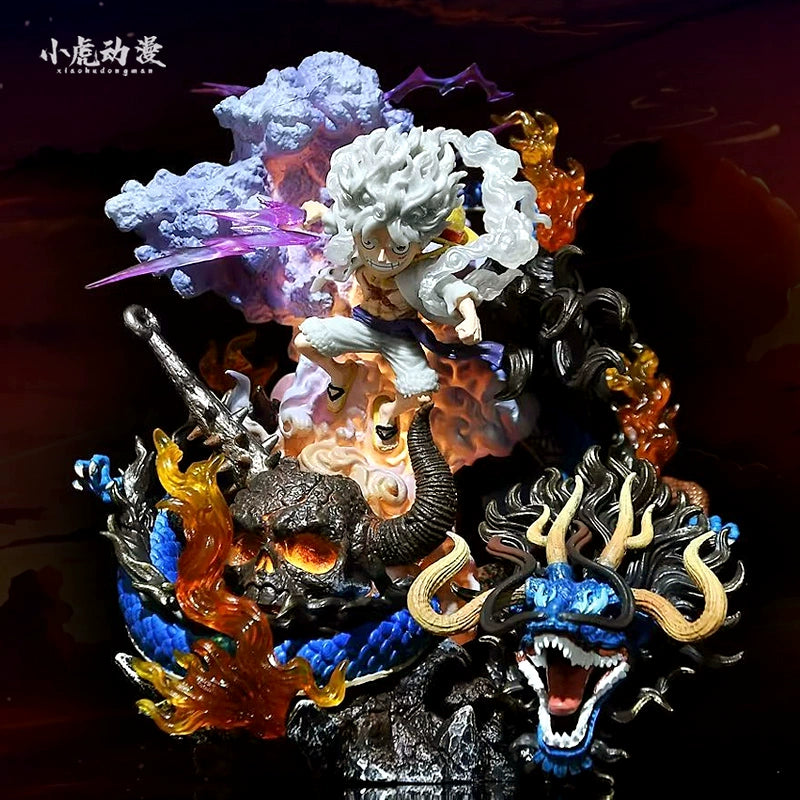 路飛動作小雕像 - 20厘米,具有閃電和火焰效果,具有龍,限量版 - 一件收藏品