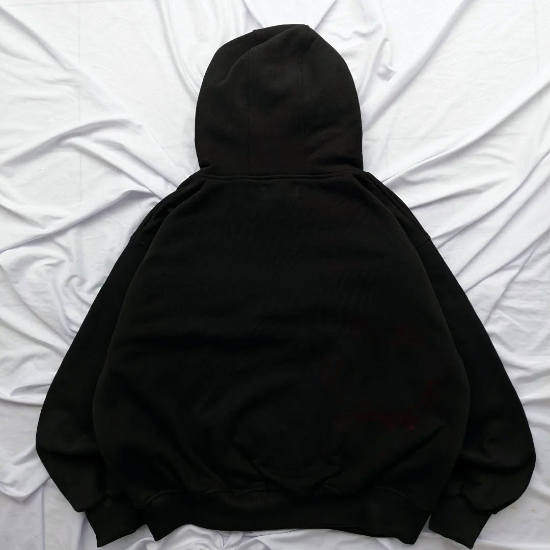 Sukuna Inspired 400GSM Heavy Cotton Hoodie with Zipper Eyes - Black