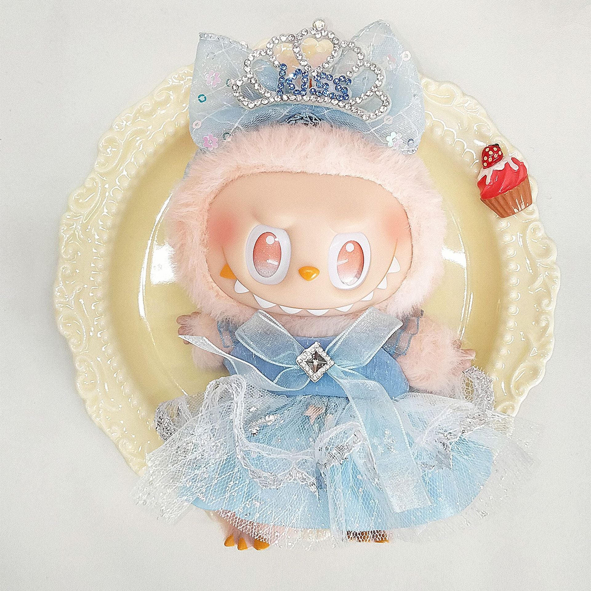 Labubu Princess Blue Tulle Gown & Tiara Outfit – All-Series Doll Clothes