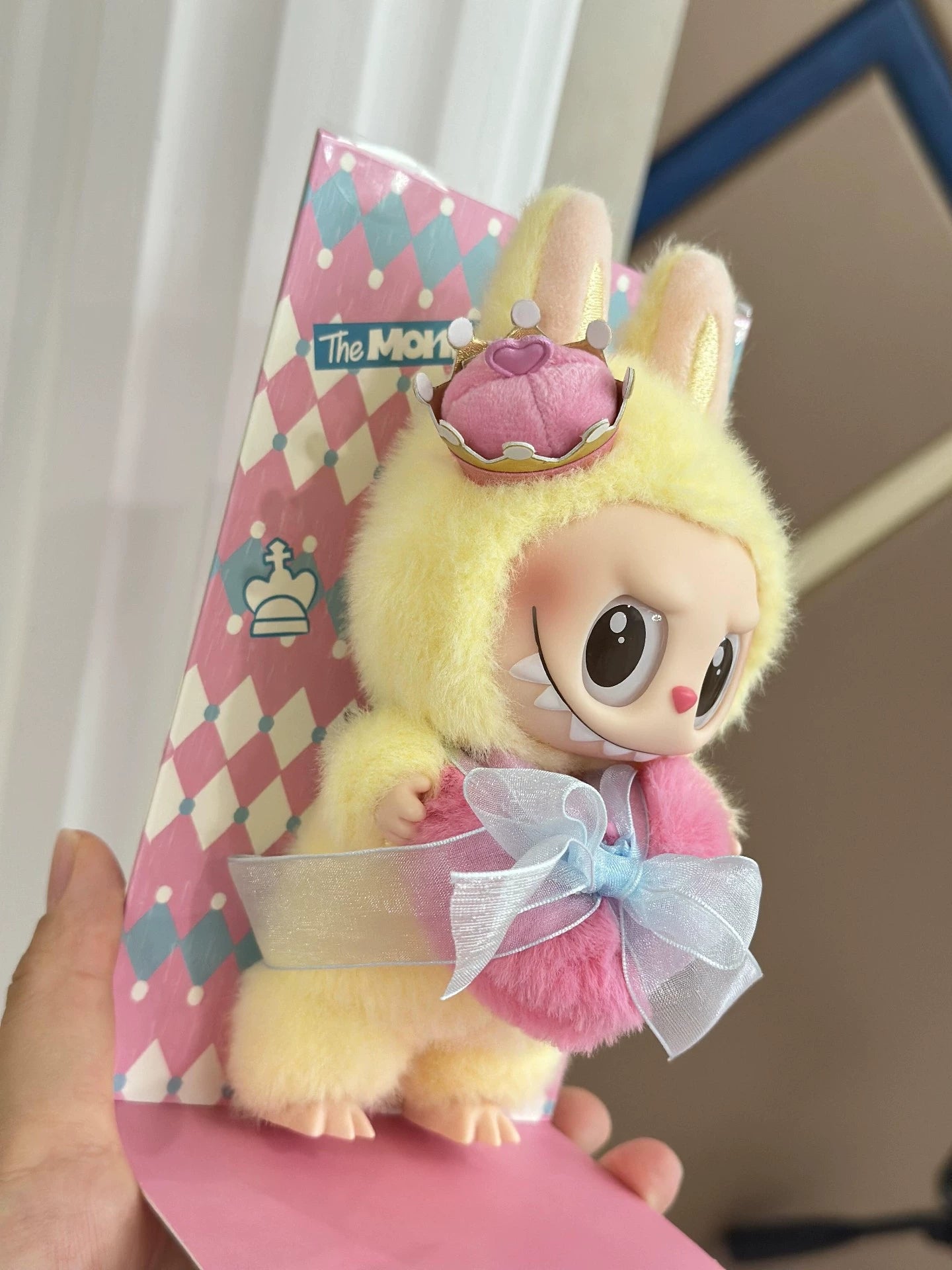 POP MART Labubu Let’s Checkmate Series – Yellow Heart Plush Keychain Doll (17cm)