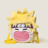 The Seakoff Naruto Uzumaki Plush Shoulder Bag, featuring a fun anime design with a transparent mouth pocket, spiky hair, and iconic ninja headband, is an ideal accessory for Ninja fans. Its detailed embroidery and yellow strap make it perfect for enthusiasts.
