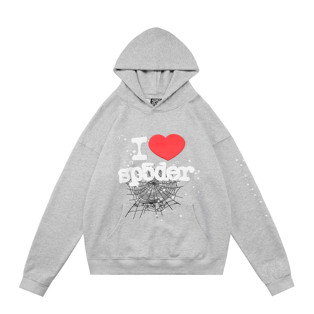 Sp5der “I Love Sp5der” Hoodie – Grey 440GSM Heavyweight Oversized Streetwear Pullover
