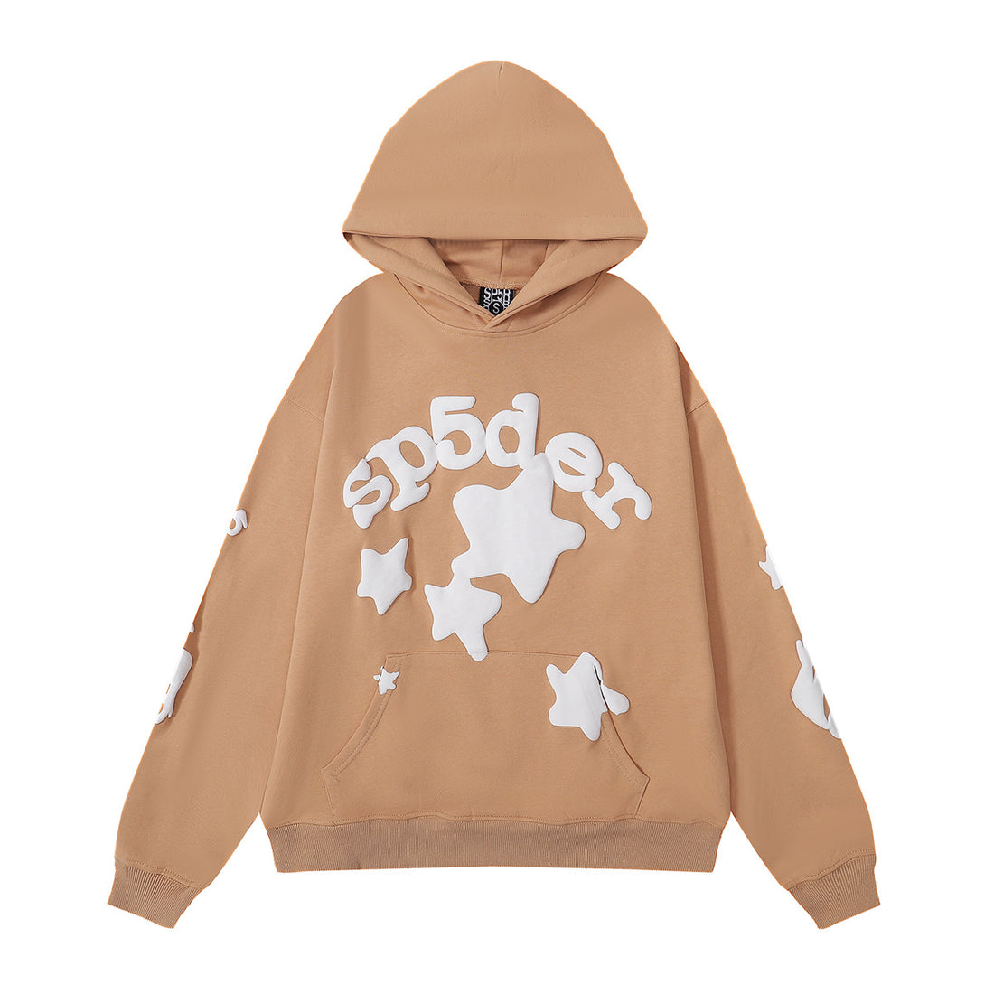 Sp5der Star Hoodie – Brown & White 440GSM Heavyweight Oversized Streetwear Pullover