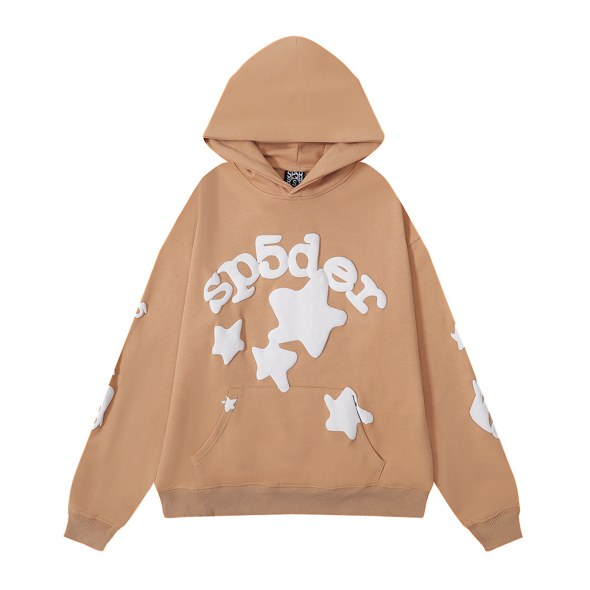 Sp5der Star Hoodie – Brown & White 440GSM Heavyweight Oversized Streetwear Pullover