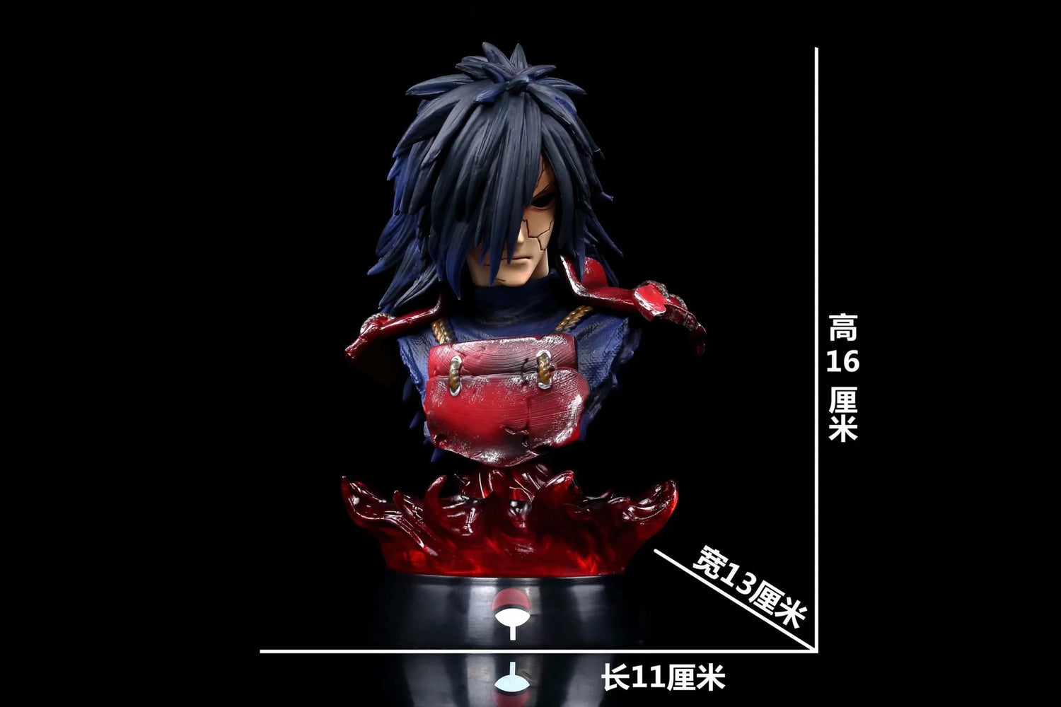 Busto de Uchiha Obito y Uchiha Madara - EDICIÓN DE COLECTOR DE 16 CM | Estatua de anime detallada con base de llamas