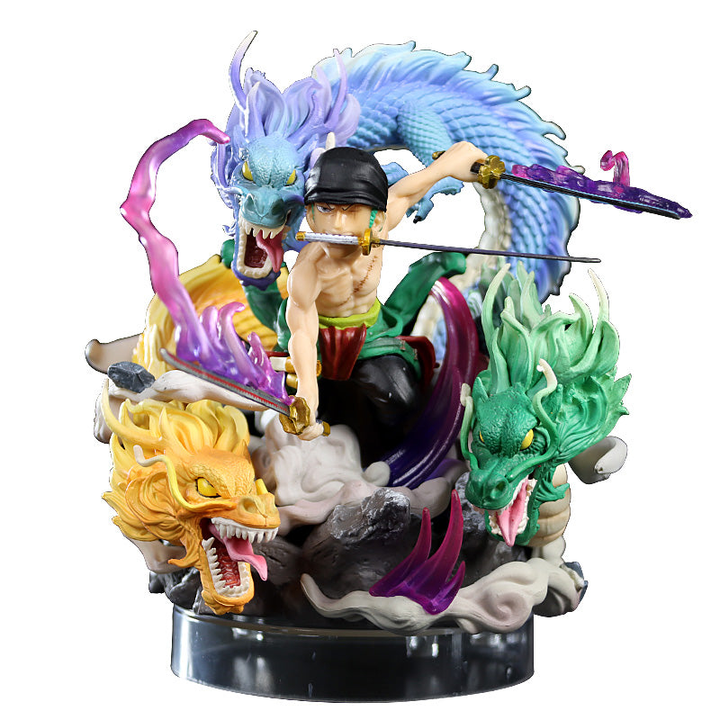 Figura de acción de Zoro - 18 cm con tres cabezas de dragón y espadas dinámicas, edición limitada - One Piece coleccionable