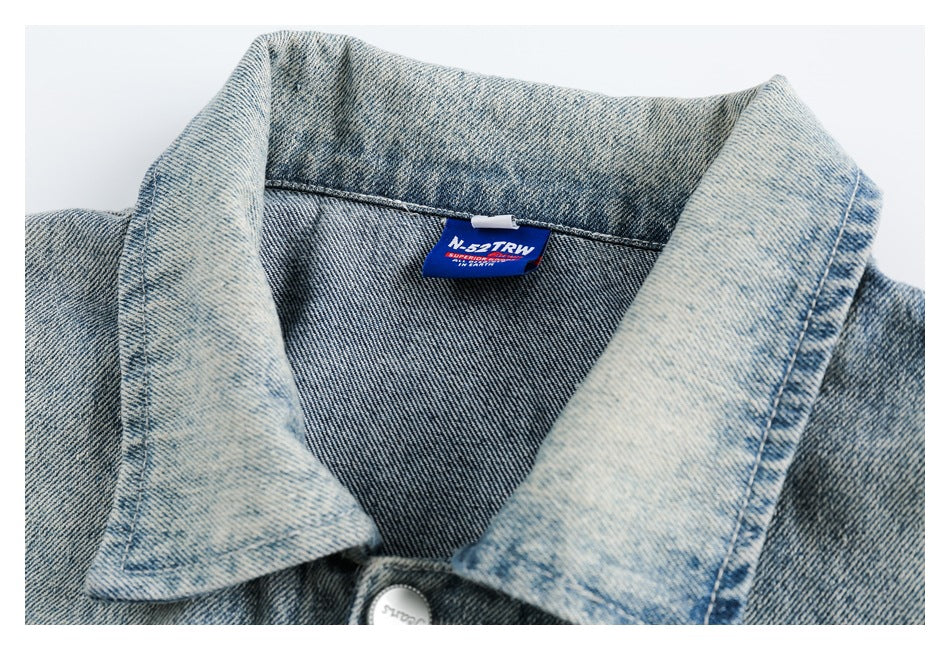 Hellblaue Chambray-Jeansjacke mit Reißverschluss im Angebot – Langarm im klassischen Stil für Herren und Damen