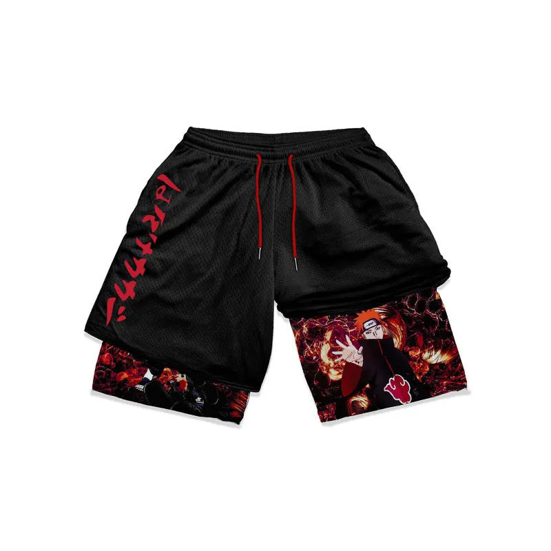 Dolor Akatsuki Naruto Gym Shorts - Shorts de entrenamiento de anime para hombres y mujeres | Ropa de fitness rinnegan con diseño ardiente