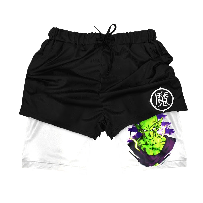 Piccolo Dragon Ball Gym Shorts - شورتات تمرين أنيمي للرجال والنساء | ملابس لياقة سايان التنفس مع رمز كانجي