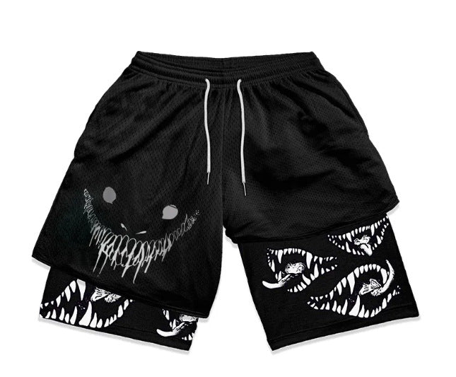 Pantalones cortos de gimnasio inspirados en el veneno oscuro: pantalones cortos de entrenamiento de anime streetwear para hombres y mujeres | Ropa de fitness de los dientes monstruosos