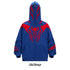 A blue and red oversized superhero hoodie with a spider-themed design and web pattern on the front and hood. Branded as "Seakoff," it&