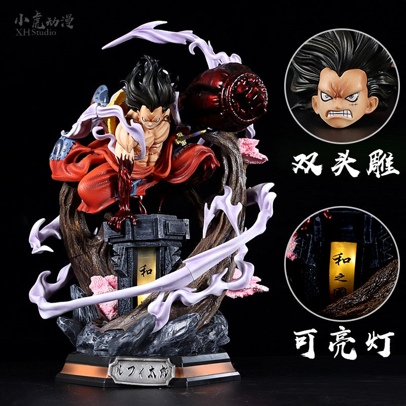 One-Piece Luffy Actionfigur-39 cm PVC-Statue mit austauschbaren Kopf- und Leuchtfunktionen