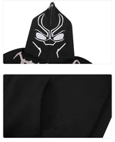 The Seakoff Black Panther-Inspired Hoodie features a stylized mask on the hood and ear design. This 400GSM oversized zip-up sweatshirt appears soft and smooth in photos, highlighting its hood and sleeve, making it ideal for streetwear enthusiasts.