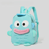 The Seakoff Adorable Clownfish Backpack for Kids features a cartoon fish design with turquoise color, large eyes, a pink mouth, blue fins, and green flippers. It has an underwater theme with adjustable straps and zip closure, making it perfect for young adventurers.