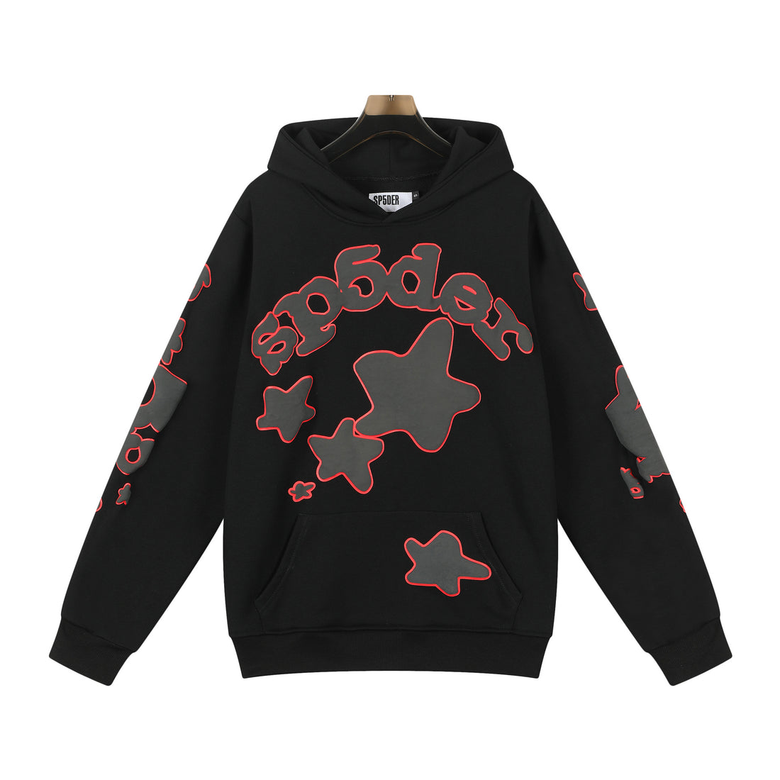 Sp5der 440GSM Heavyweight Star Hoodie – Black & Grey Oversized Streetwear Pullover