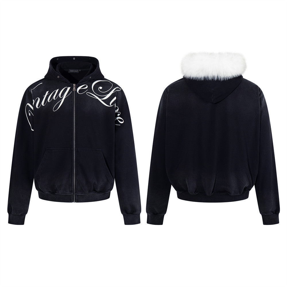 SEAKOFF Men's Cropped Zip-Up Hoodie | Black Script Graphic