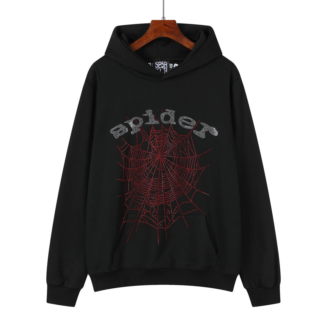 Sp5der Rhinestone Web Hoodie – Black 440GSM Heavyweight Oversized Streetwear Pullover