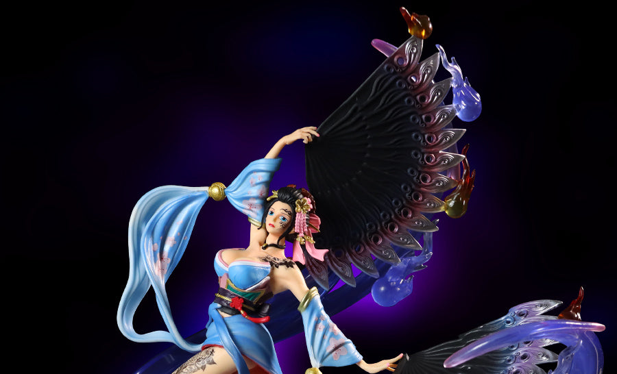 Nico Robin Geisha Action Igurine - 역동적 인 물 효과와 다채로운 팬이있는 35cm, 한정판 - 원피스 수집.