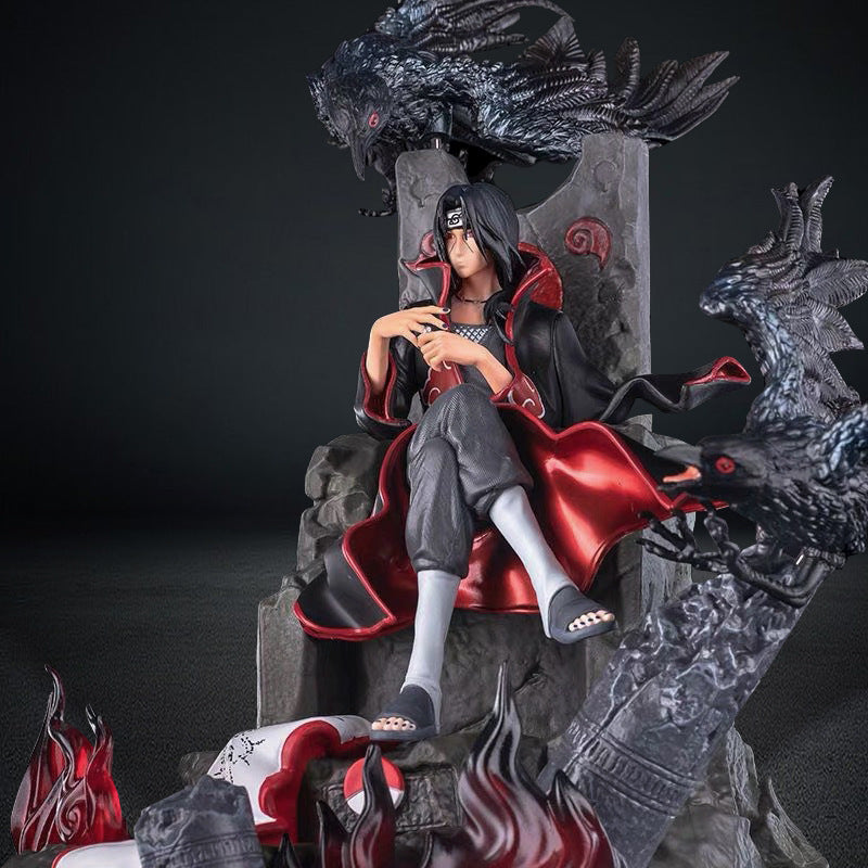 Itachi Uchiha 액션 피겨 - 33cm 수집가 판 | 까마귀와 화염이있는 상세한 애니메이션 동상