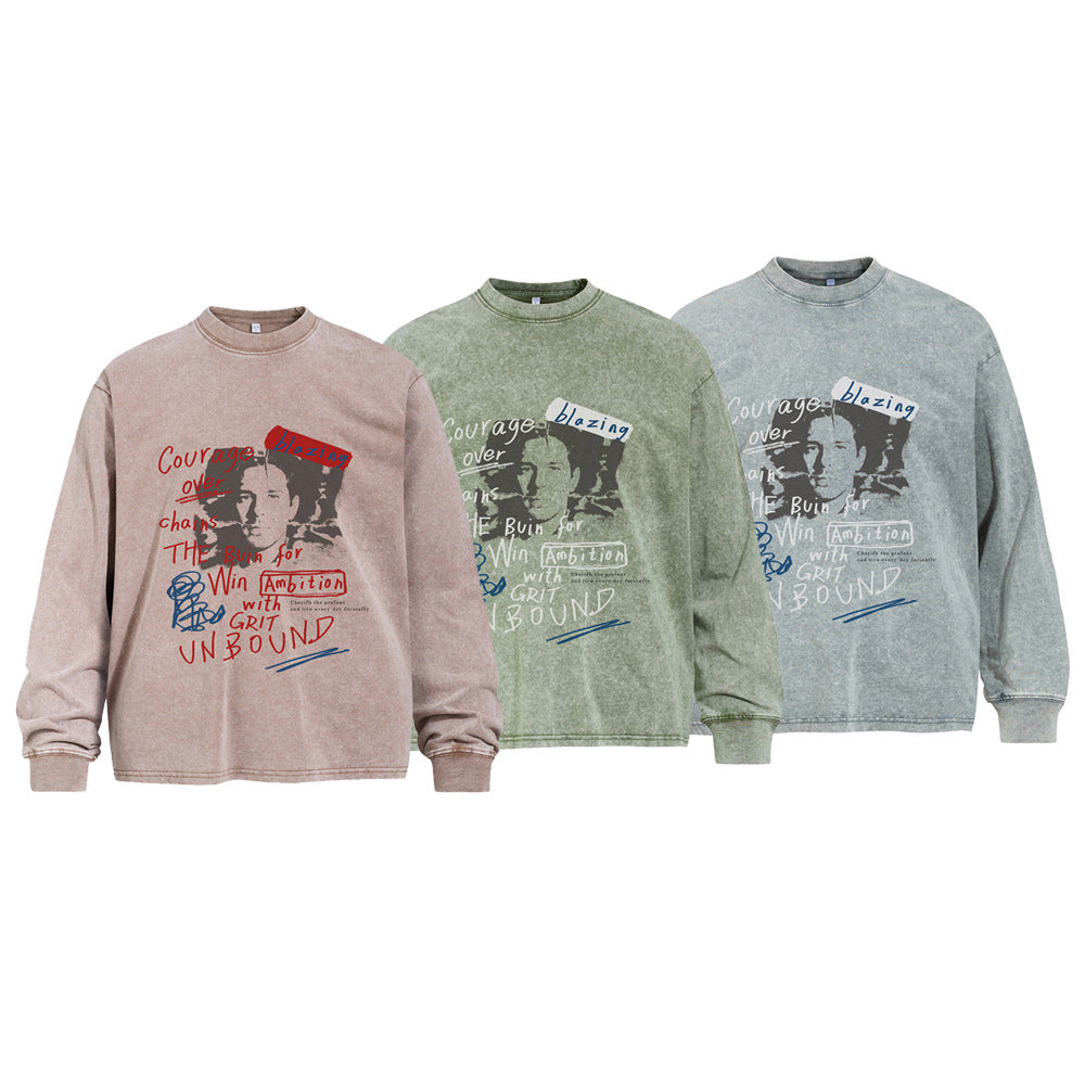 SEAKOFF Men's Vintage Washed Oversized Long Sleeve Graphic Tee