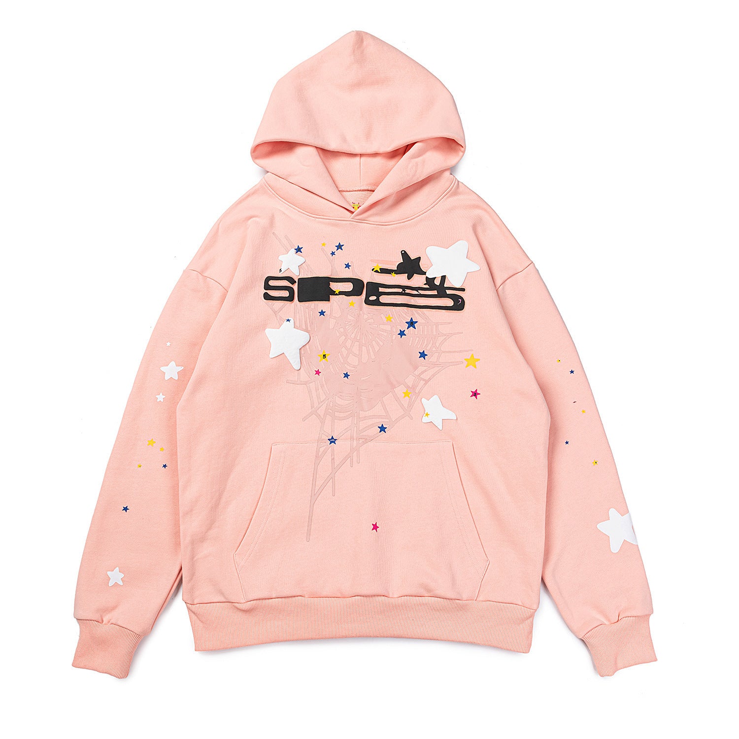 Sp5der Star Web Hoodie – Peach Pink 440GSM Heavyweight Oversized Streetwear Pullover
