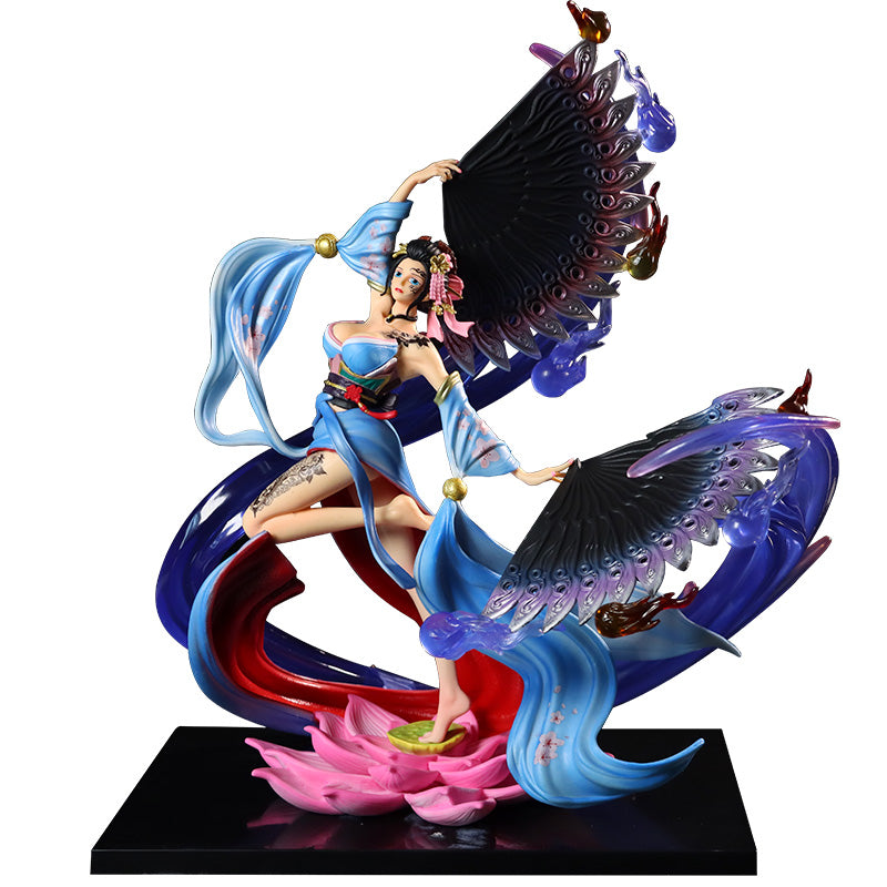 Nico Robin Geisha Action Igurine - 역동적 인 물 효과와 다채로운 팬이있는 35cm, 한정판 - 원피스 수집.