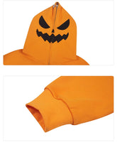 The Seakoff Halloween Pumpkin Hoodie is a 400GSM oversized orange zip-up sweatshirt featuring a black jack-o&