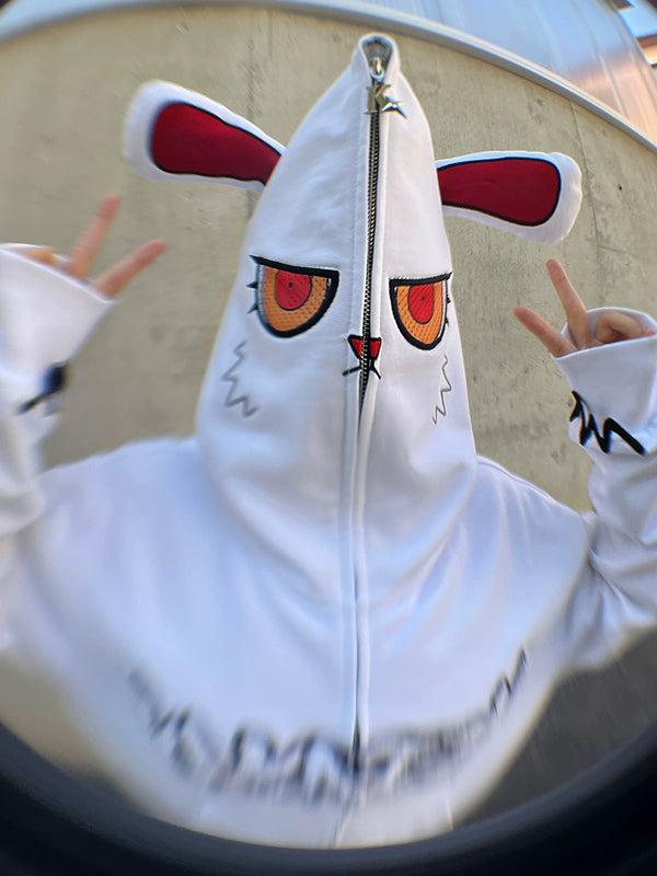 Fierce Bunny Hoodie - 400GSM Cotton with Red Eyes & Rabbit