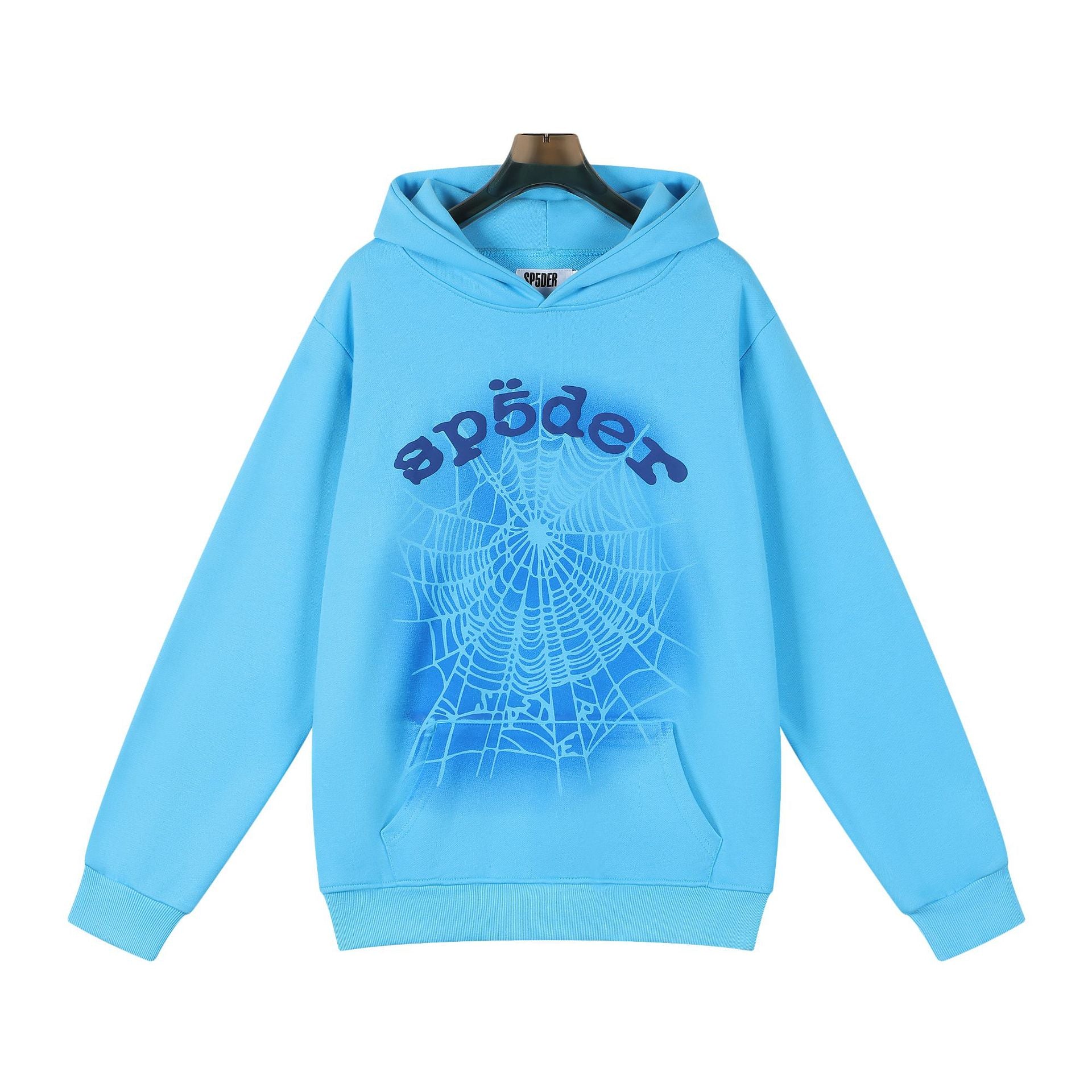 Sp5der “Blue Venom” Web Hoodie – Sky Blue Fade 440GSM Heavyweight Oversized Streetwear Pullover