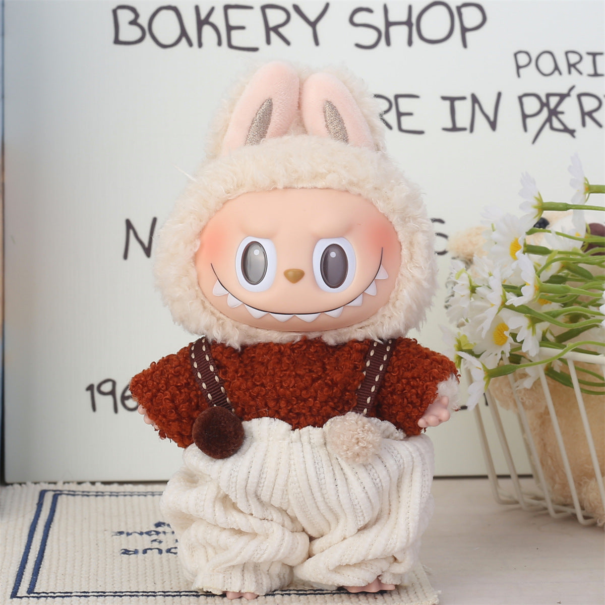 Labubu Sherpa Sweater & Corduroy Jogger Overalls Outfit – All‑Series Doll Clothes