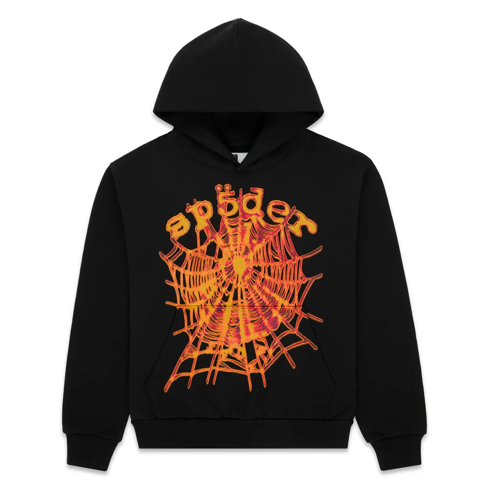 Sp5der Web Graphic Hoodie – Black & Orange 440GSM Heavyweight Streetwear