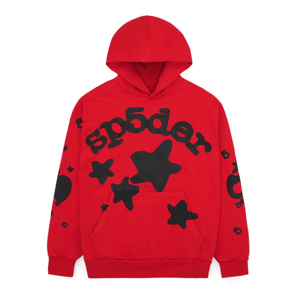 Sp5der “Starfire” Hoodie – Red & Black 440GSM Heavyweight Oversized Streetwear Pullover