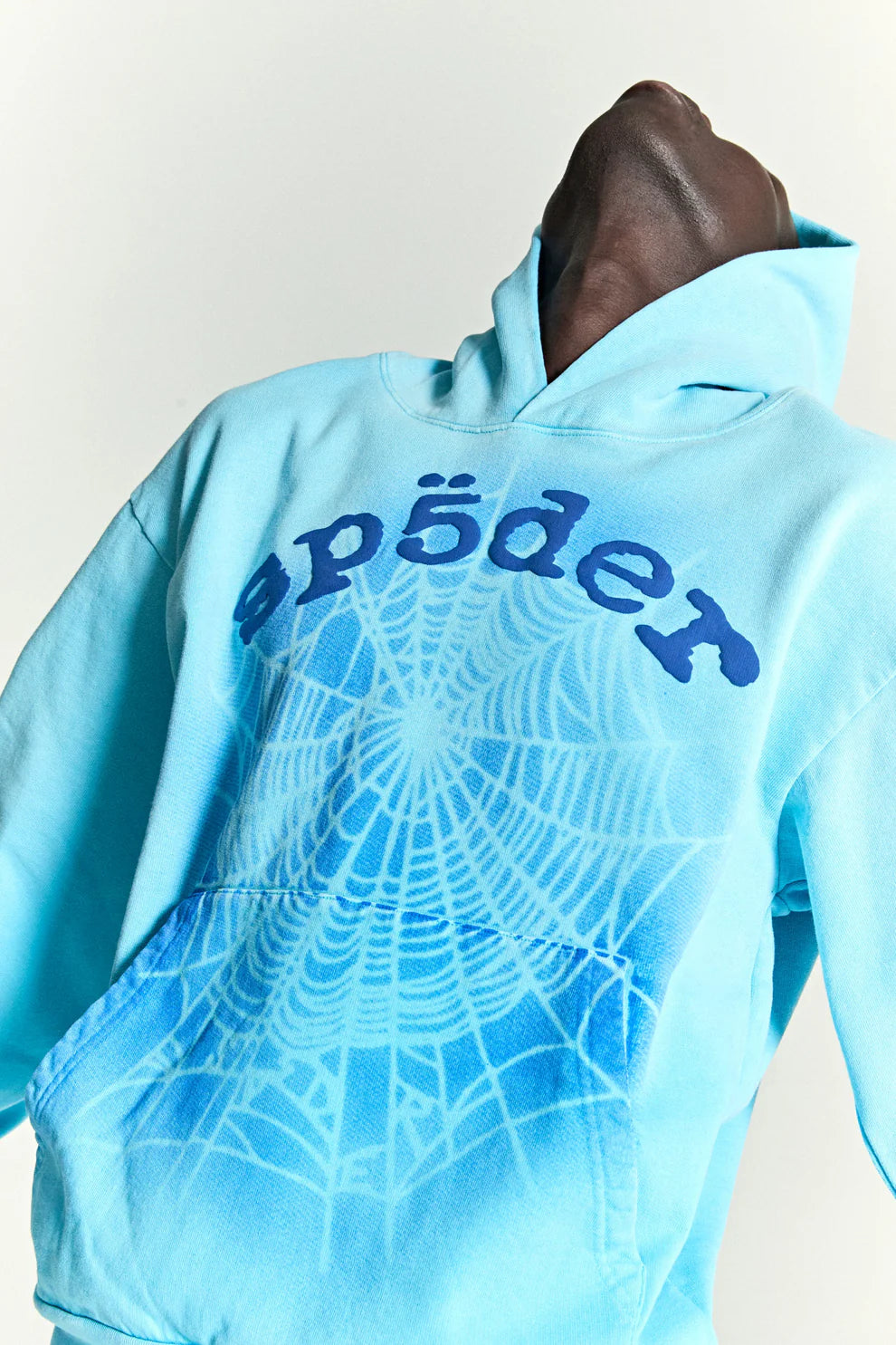Sp5der “Blue Venom” Web Hoodie – Sky Blue Fade 440GSM Heavyweight Oversized Streetwear Pullover