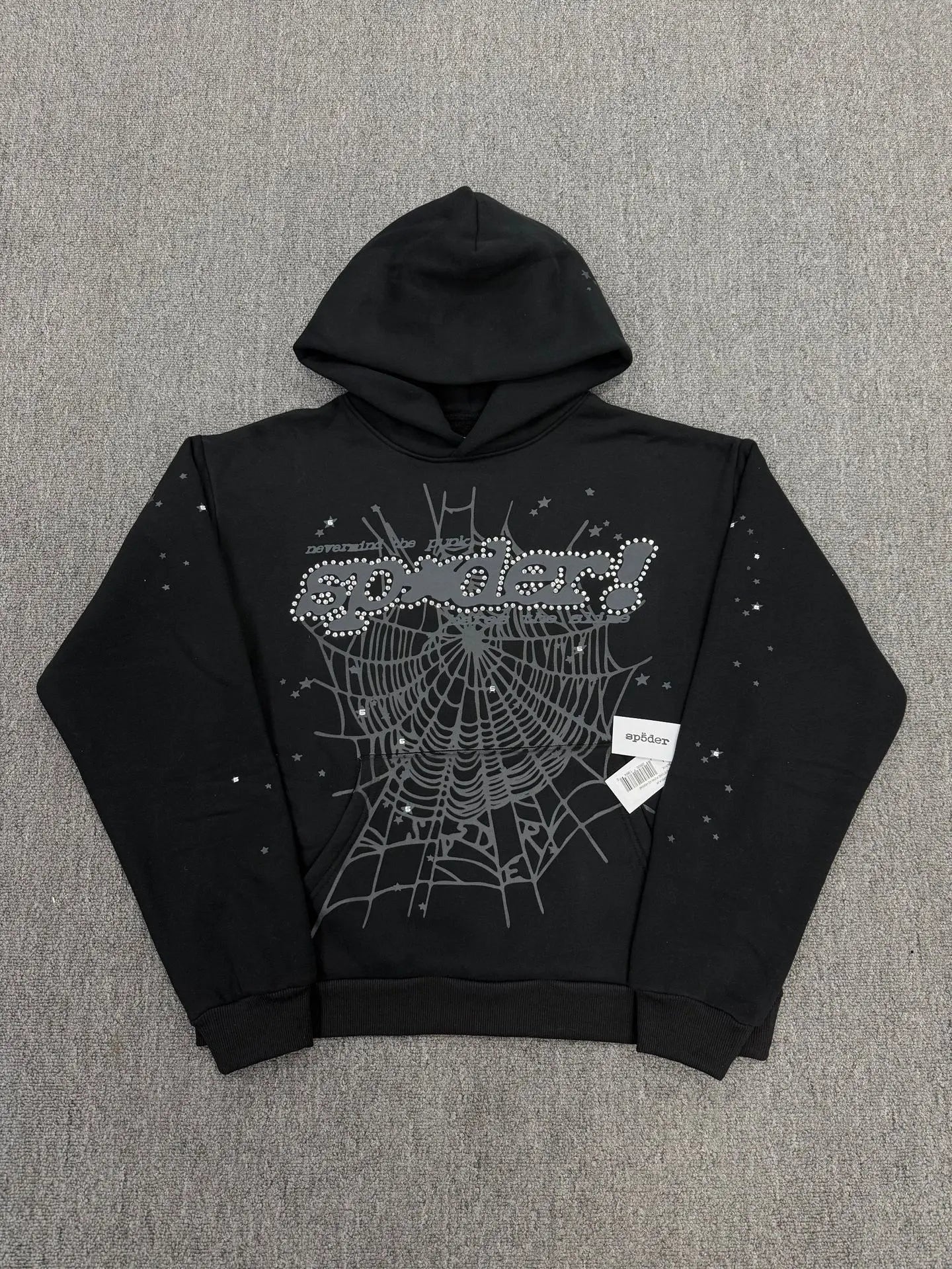 Sp5der Black Rhinestone Spiderweb Hoodie | 100% Cotton – Seakoff