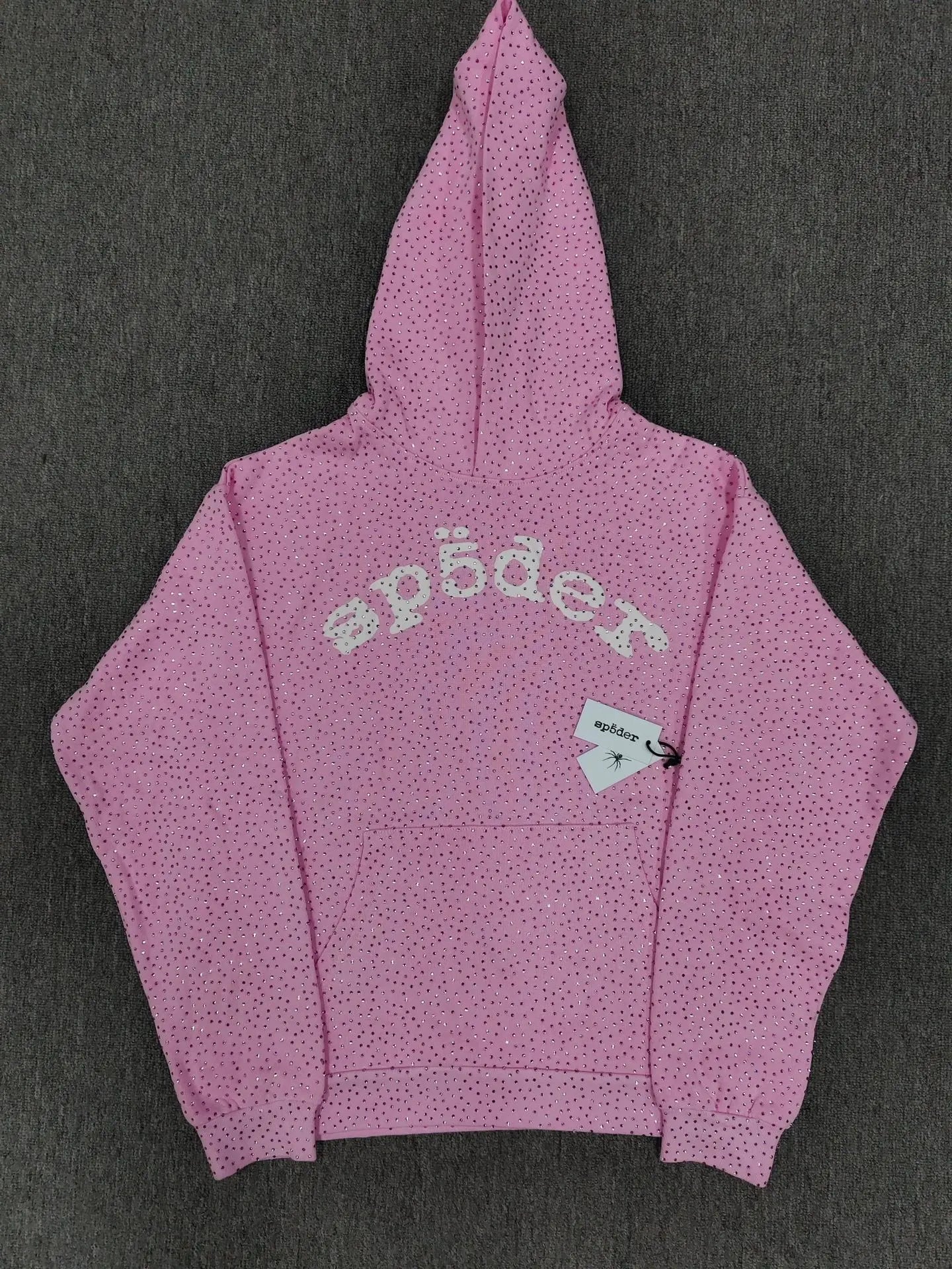 Sp5der Pink Rhinestone All-Over Arch Logo Hoodie – Seakoff