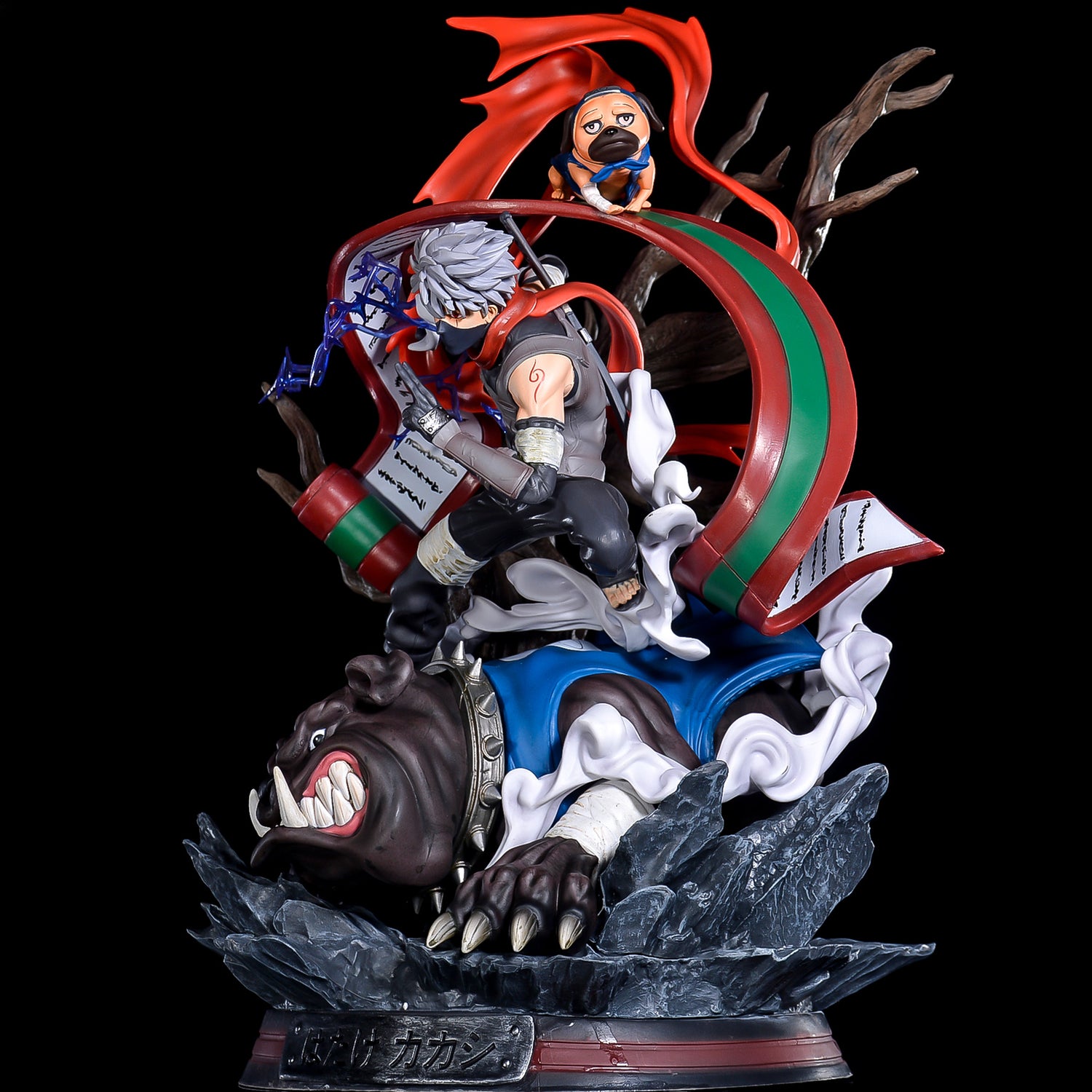 Figura de acción Kakashi Hatake - 41 cm | PVC premium con jutsu de invocación y perro