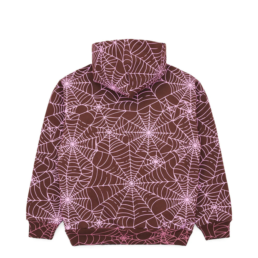 Brown All-Over Spider Web Graphic Hoodie – Comfort Fit Pullover Hoodie