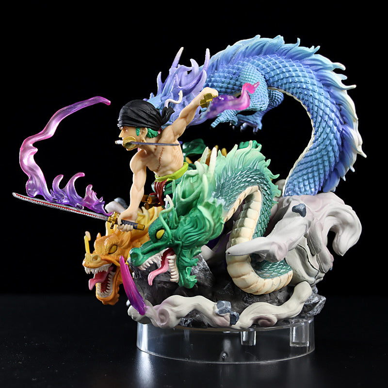 Zoro動作小雕像 - 18厘米,帶有三頭龍頭和動態劍,限量版 - 一件收藏品