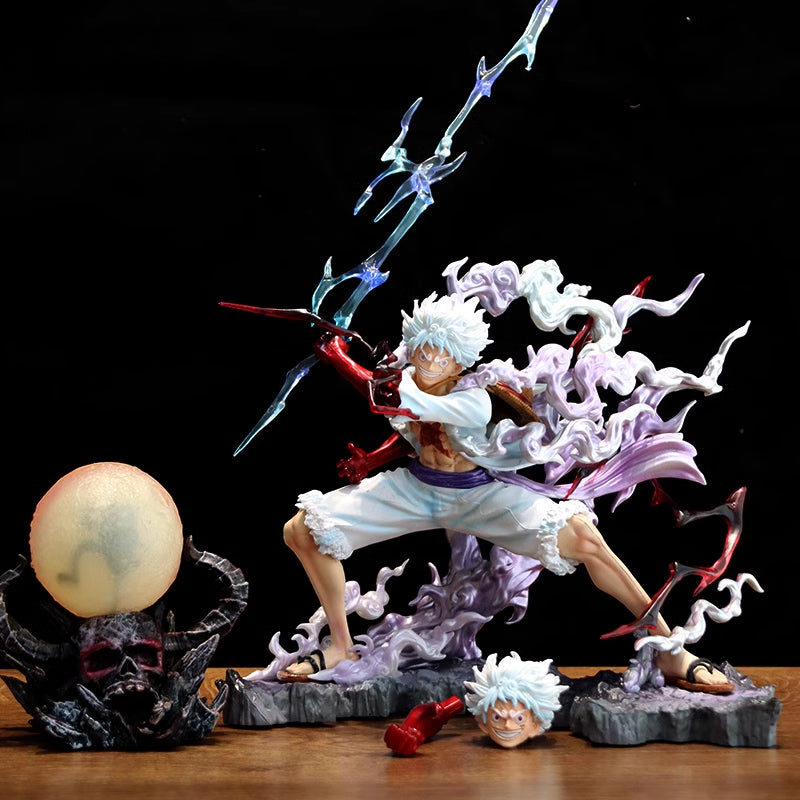 Engrenagem 4 estatueta de ação luffy - 30 cm com efeitos energéticos e cabeça intercambiável - colecionável de uma peça