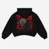 This Dandadan anime hoodie, made from high-quality 360 GSM cotton, showcases an Okarun graphic with a sharp-toothed figure and flowing hair amid red swirls. The bold red "Ohmami" lettering above makes it a standout piece of anime streetwear.